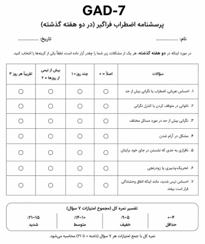 پرسشنامه فارسی اضطراب فراگیر GAD7 